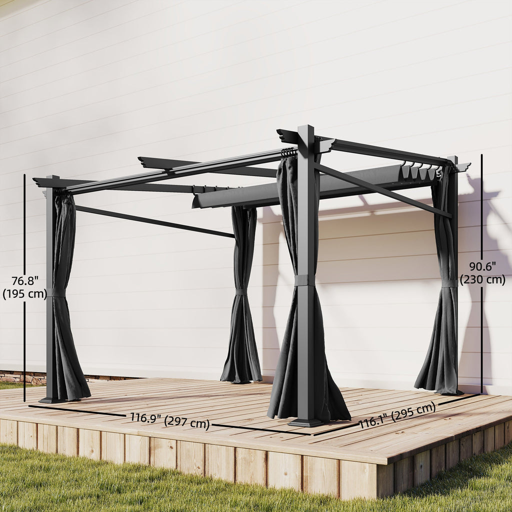 Metal Pergola with Sliding Roof Canopy, Retractable Pergola Canopy, 10' x 10', Beige