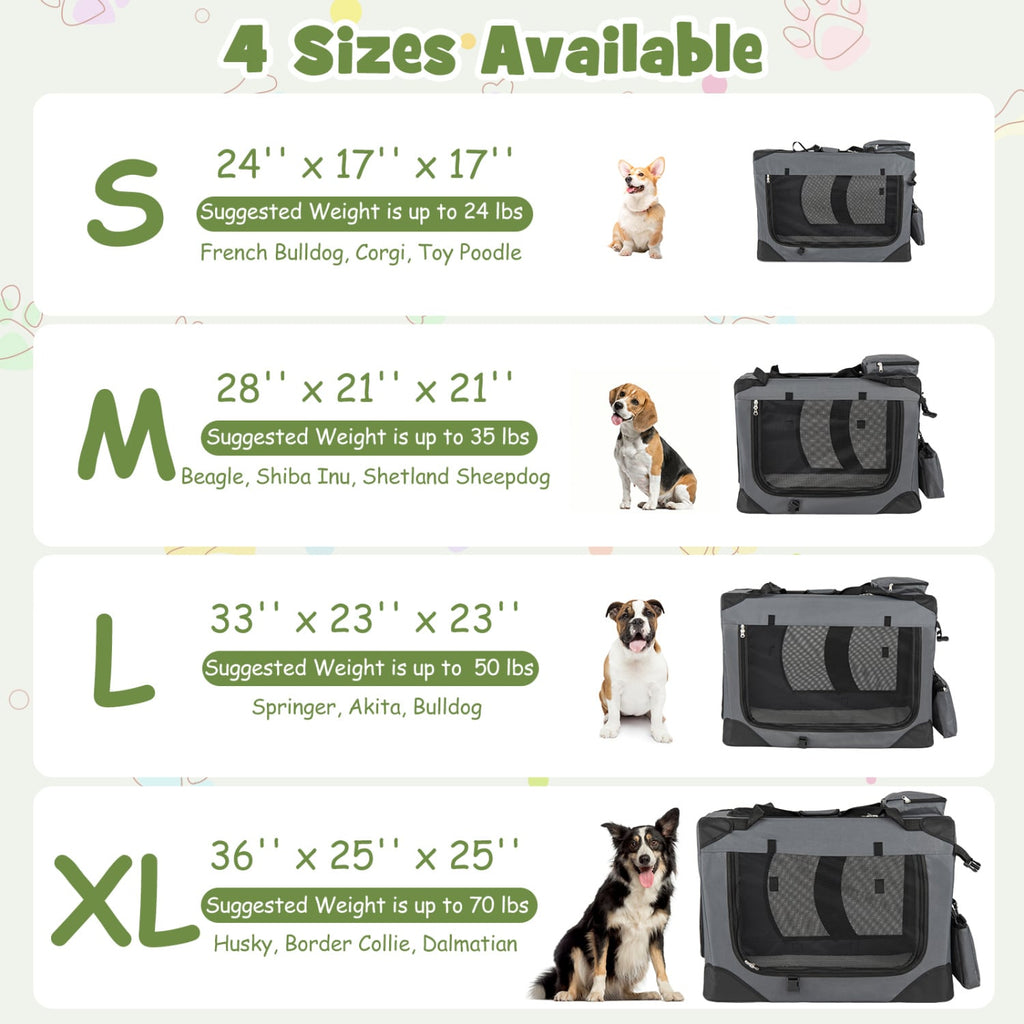 Collapsible Soft Dog Crate Travel Crate with Mesh Windows and 3 Doors-L