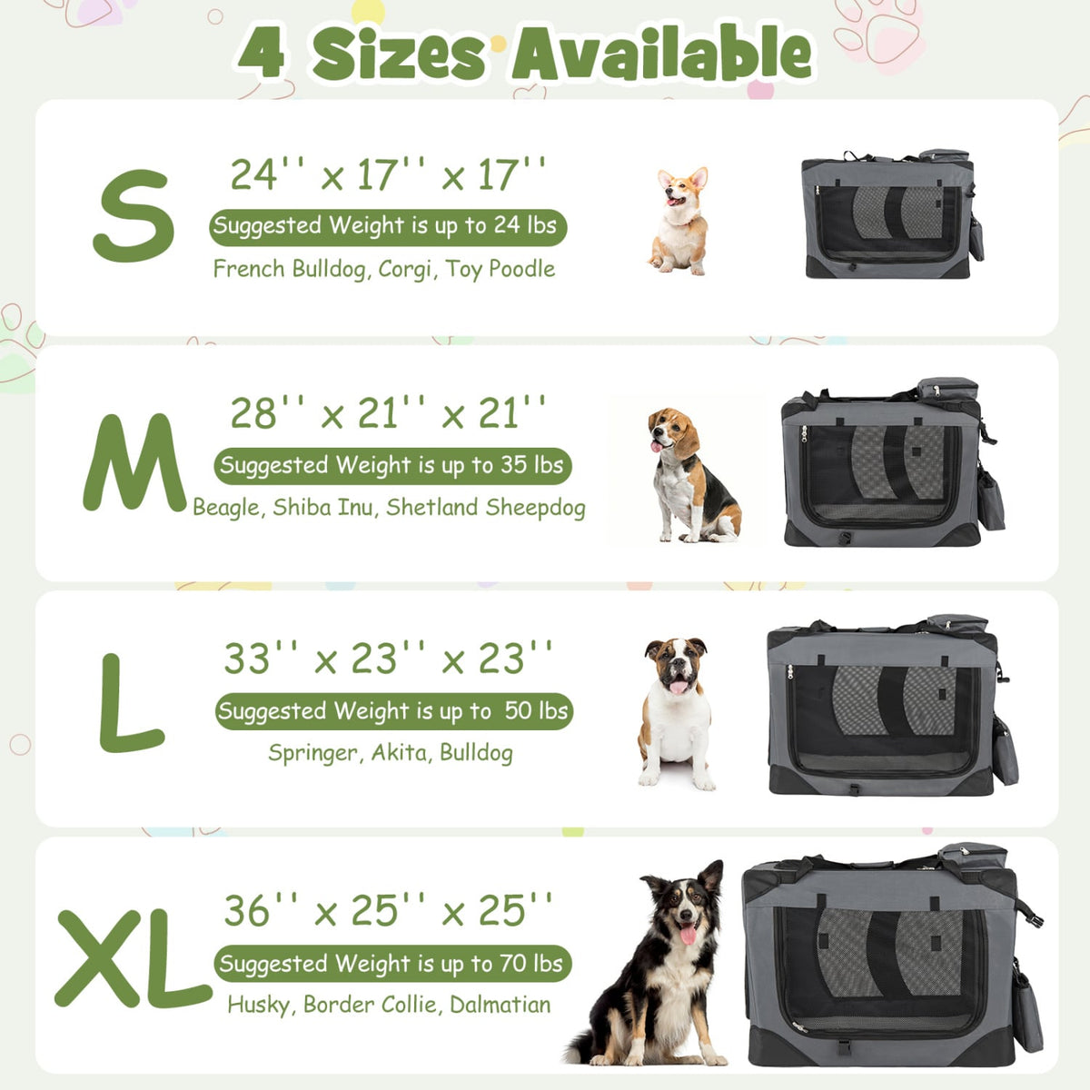 Collapsible Soft Dog Crate Travel Crate with Mesh Windows and 3 Doors-L