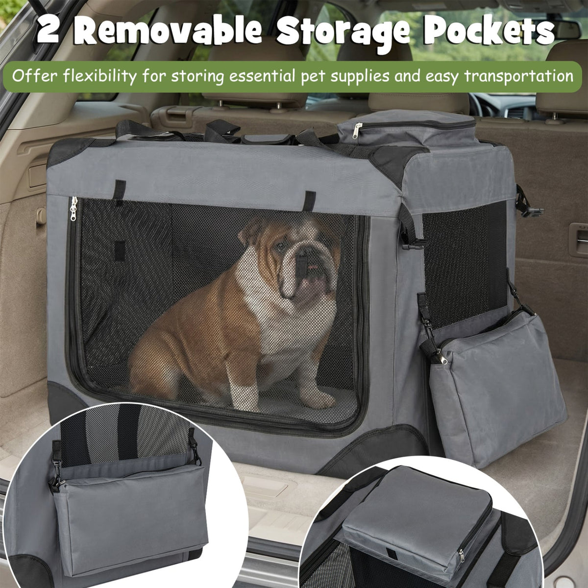 Collapsible Soft Dog Crate Travel Crate with Mesh Windows and 3 Doors-L