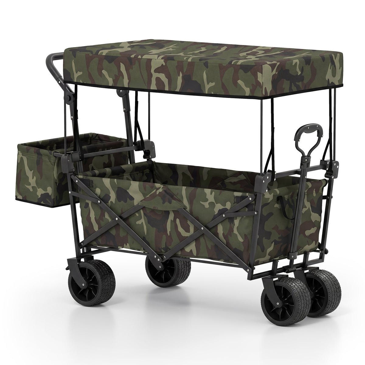 Collapsible Wagon with Removable Canopy and Detachable Storage Bag-Green