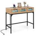 Console Table with LED Lighting and Charging Station for Living Room and Hallway-Natural