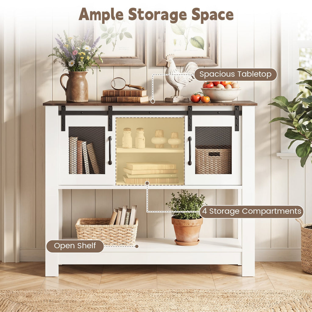 Console Table with Sliding Barn Doors and Storage Cabinets-Rustic Brown
