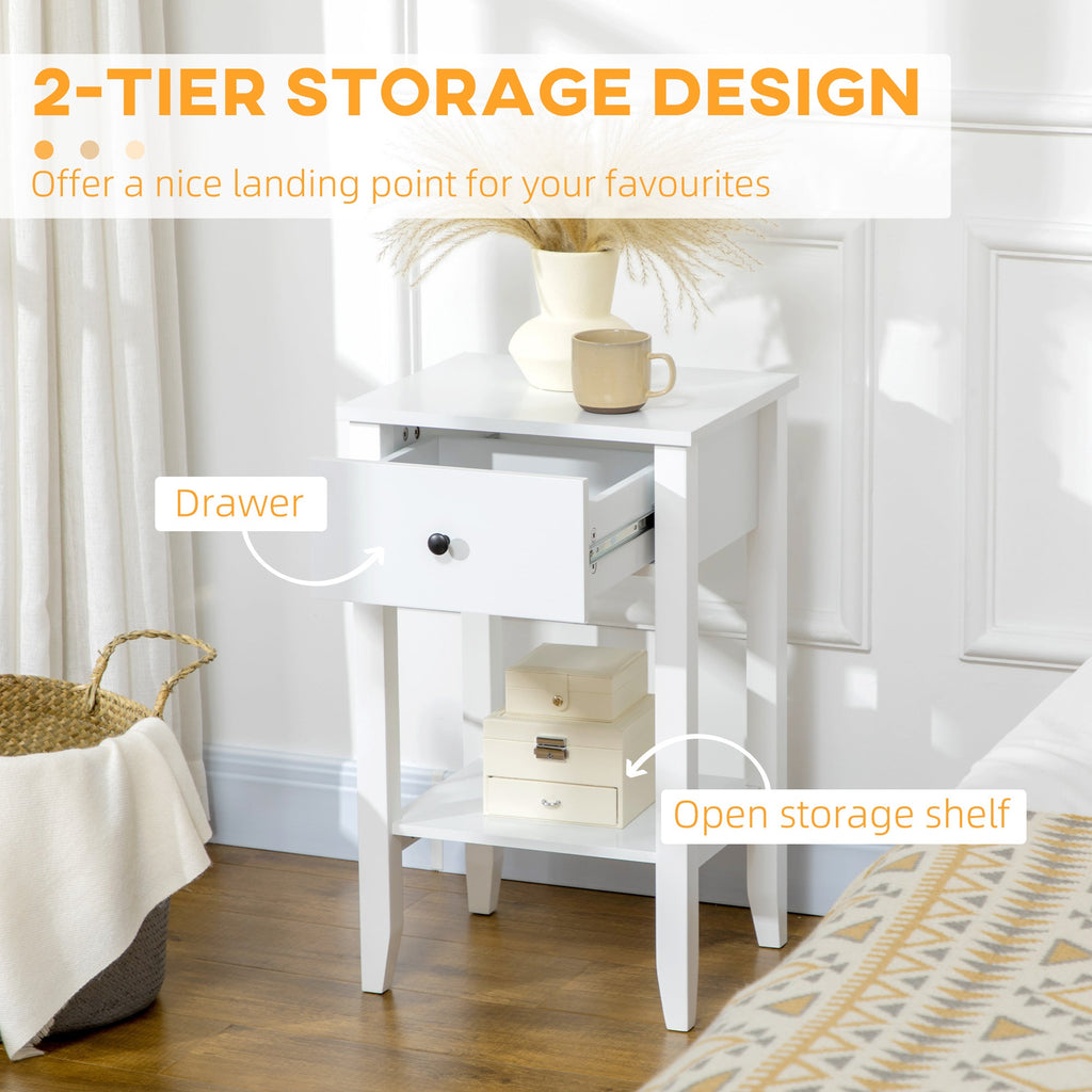 Side Table Set of 2, End Tables with Drawer and Bottom Shelf, 2-tier Nightstand for Bedroom, Living Room, Black