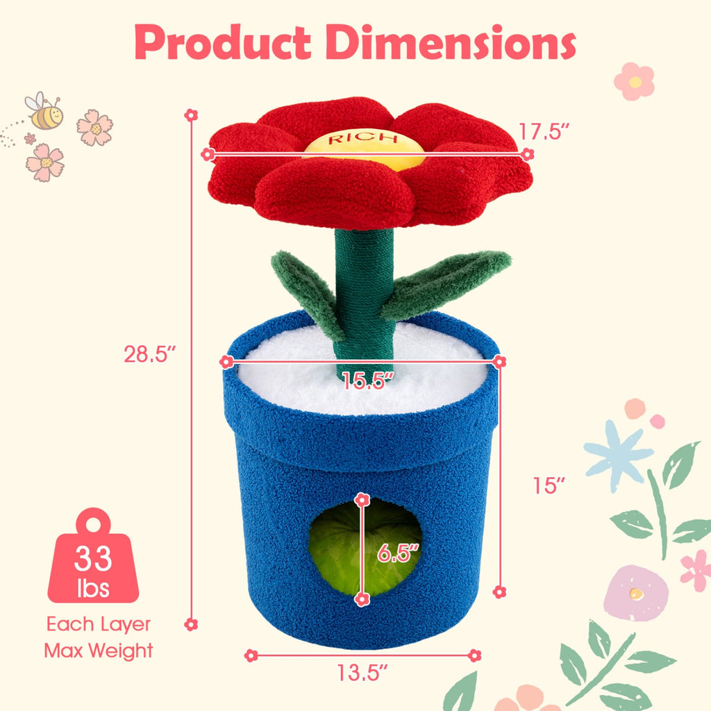 28.5 Inch Flower Cat Tree with a Petal Perch and a Planter Shaped Condo