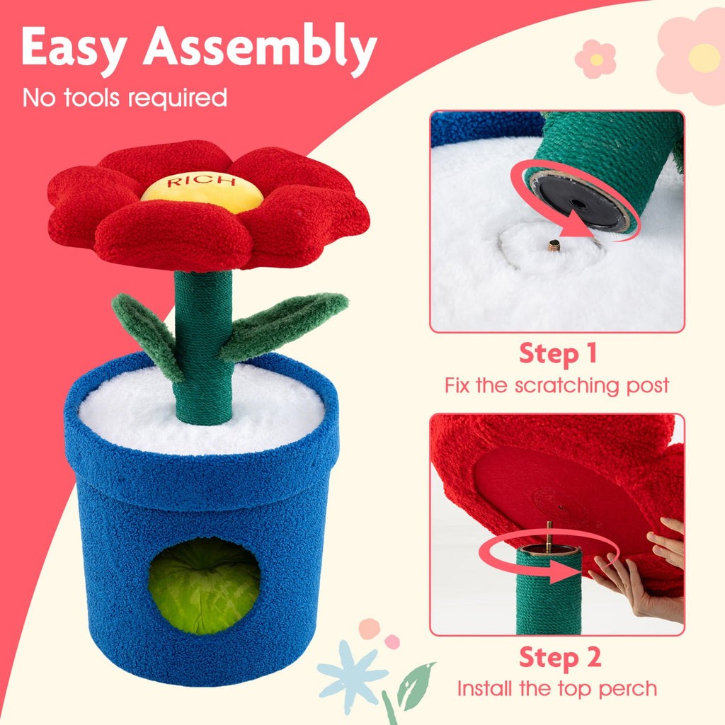 28.5 Inch Flower Cat Tree with a Petal Perch and a Planter Shaped Condo