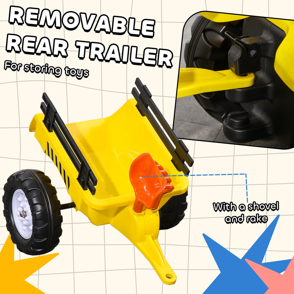 Ride on Excavator with Back Trailer, Shovel & Rake for 3+ Year Old