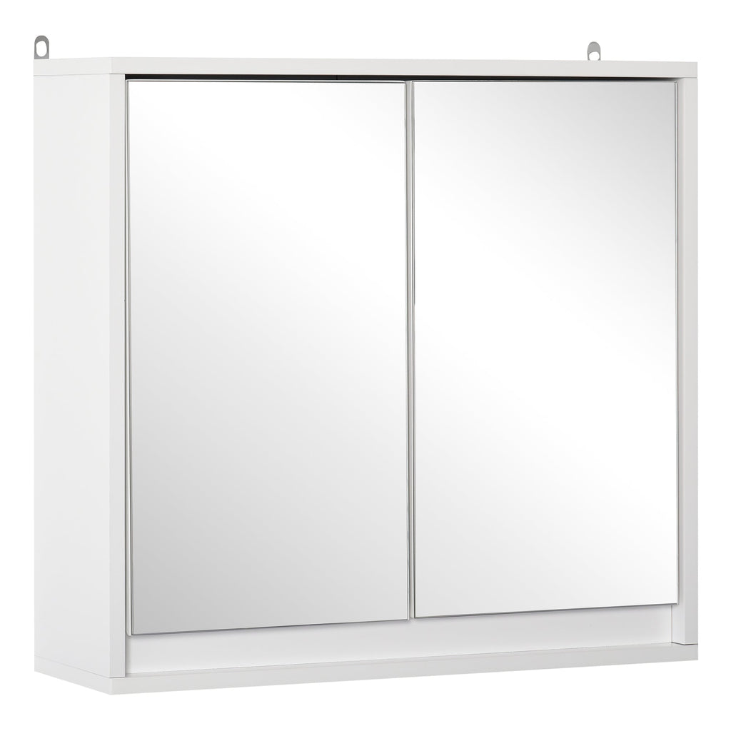 Wall Mounted Bathroom Medicine Cabinet Mirrored Cabinet with Hinged Door 2-Tier Storage Shelves White