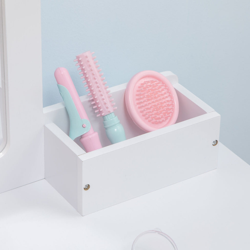 Kids Vanity Set with Mirror and Stool, Makeup Dressing Table with Drawers for Children Aged 3-6 Years, White