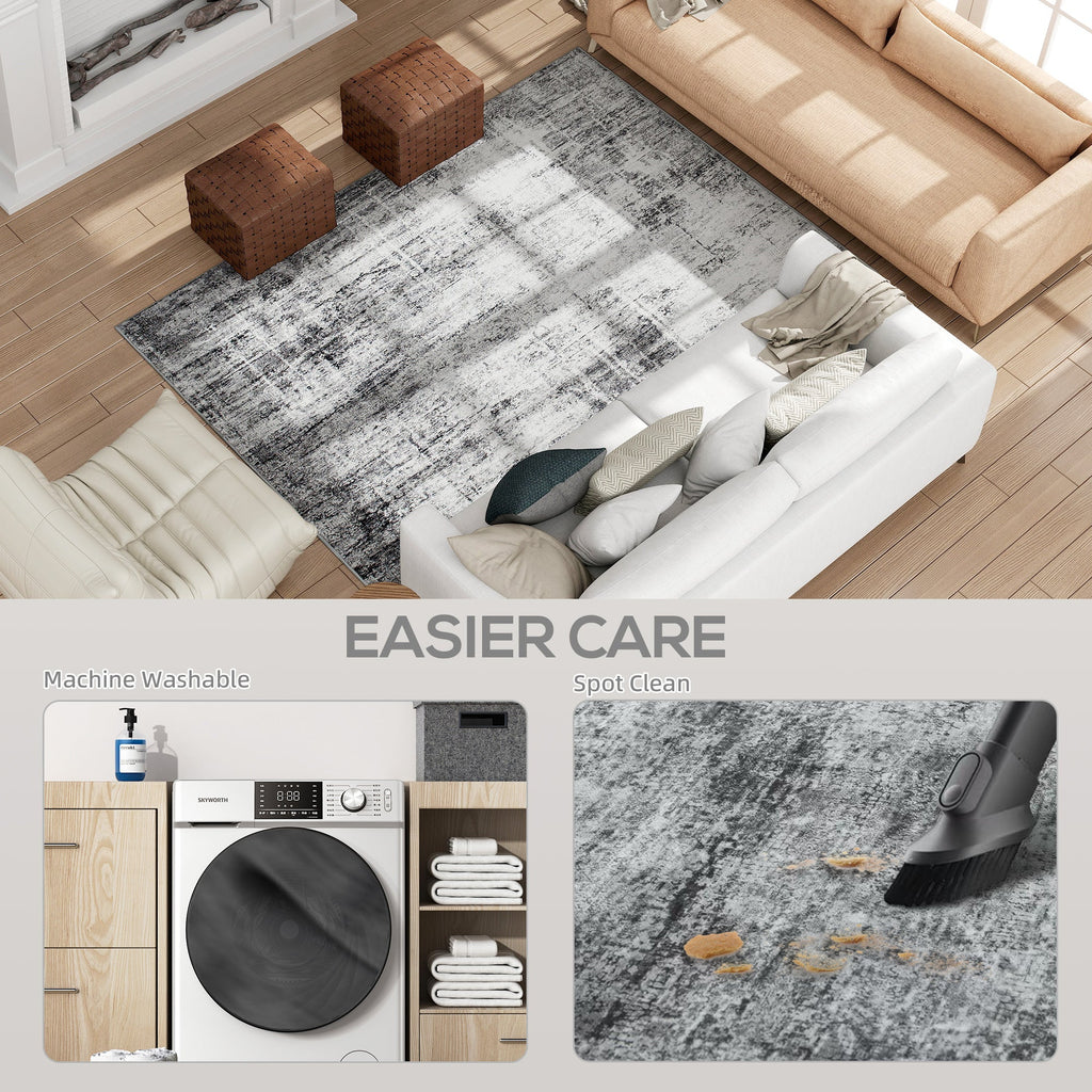 Area Rug for Living Room 5x7, Modern Abstract Machine Washable Rug, Non-Slip Carpet for Bedroom, Dining Room, Grey