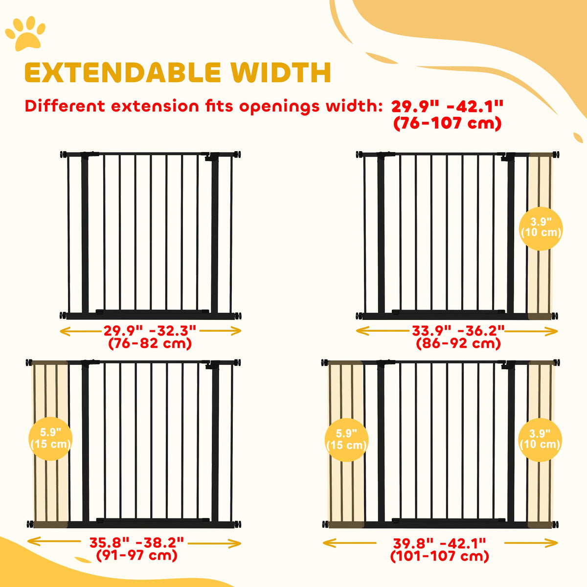 Pressure Fit Dog Gate Pet Barrier for stairs doorway, 29.9''- 42.1'' Width White