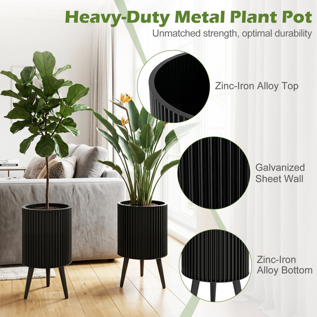 Decorative Flower Pots with Stand and Drainage Holes Set of 2-S