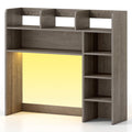 Desktop Bookshelf with LED Lights 35.5 inch Desk Hutch Storage Organizer-Oak