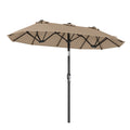 Double-Sided Patio Umbrella with Push Button Tilt Crank Handle-Coffee