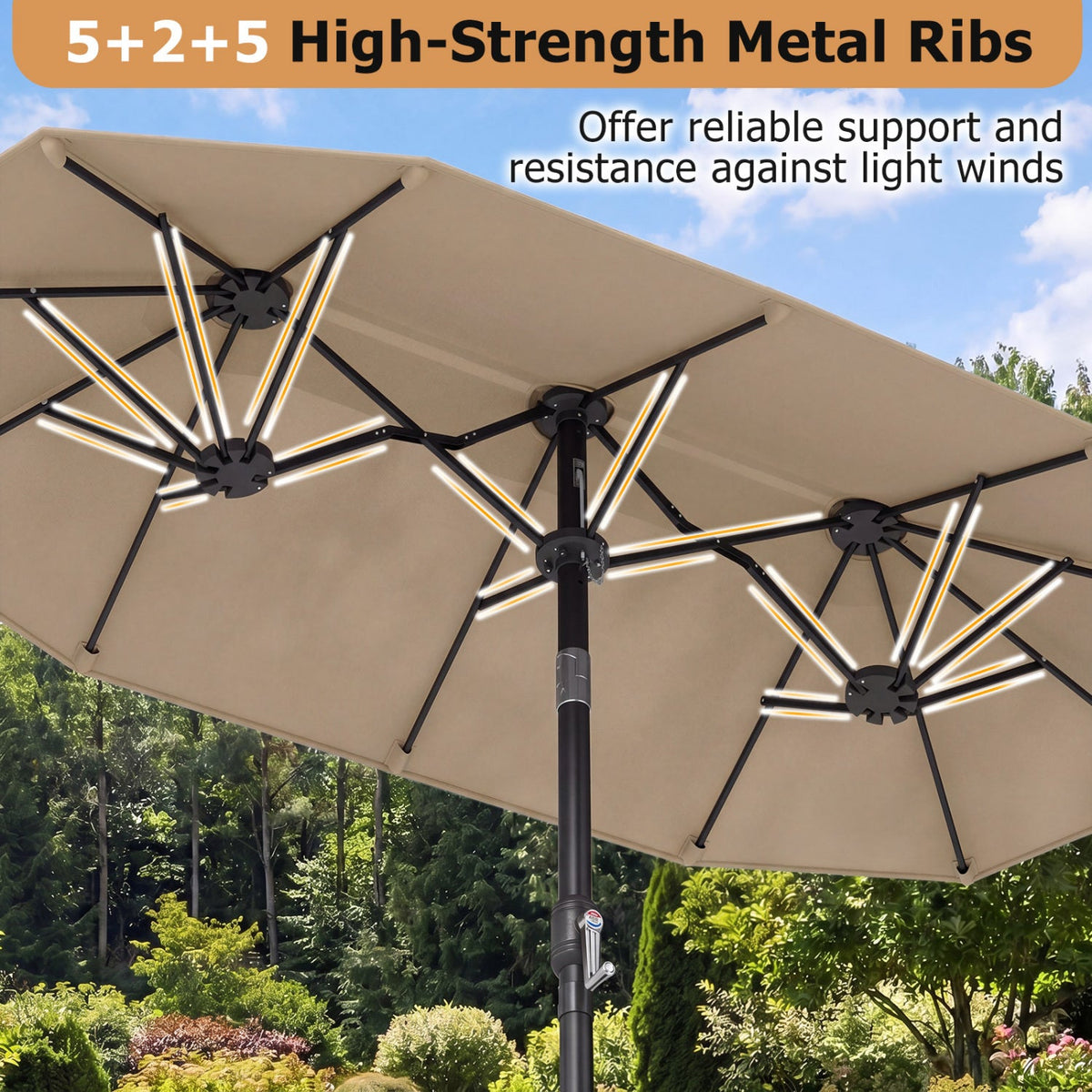 Double-Sided Patio Umbrella with Push Button Tilt Crank Handle-Coffee