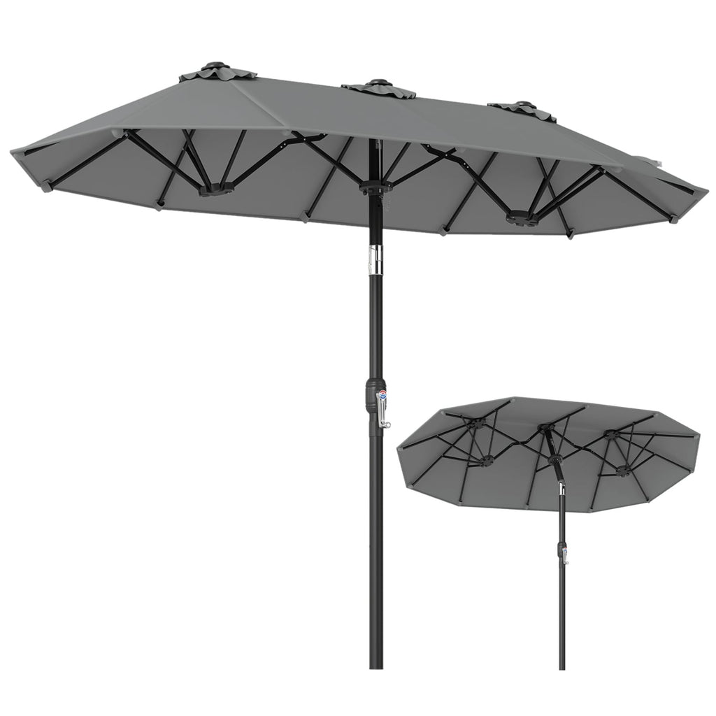 Double-Sided Patio Umbrella with Push Button Tilt Crank Handle-Gray