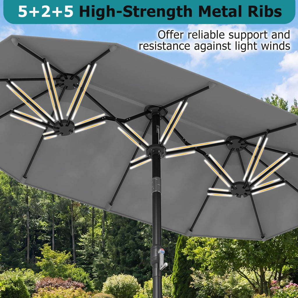 Double-Sided Patio Umbrella with Push Button Tilt Crank Handle-Gray