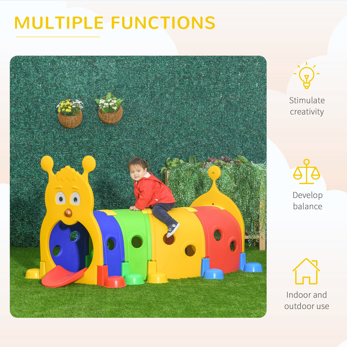 Caterpillar Design Tunnel for Kids to Crawl Through, for 3-6 Years, Multicolour