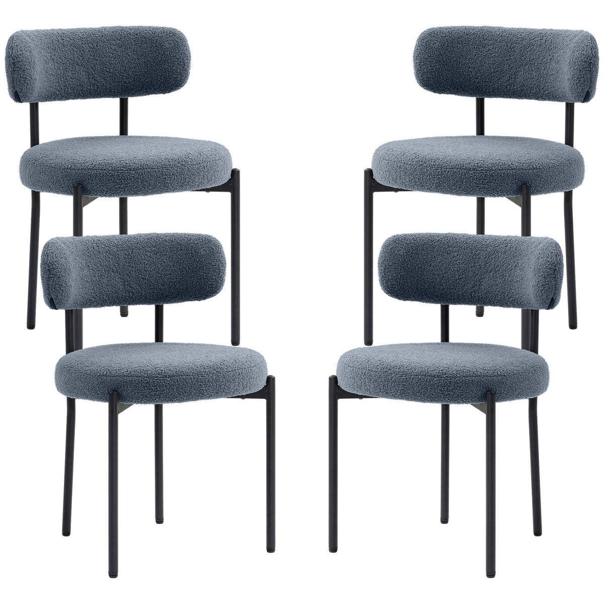4 Pieces Kitchen Chairs, Modern Dining Chairs w/ Berber Fleece Upholstery and Steel Legs for Living Room, Grey