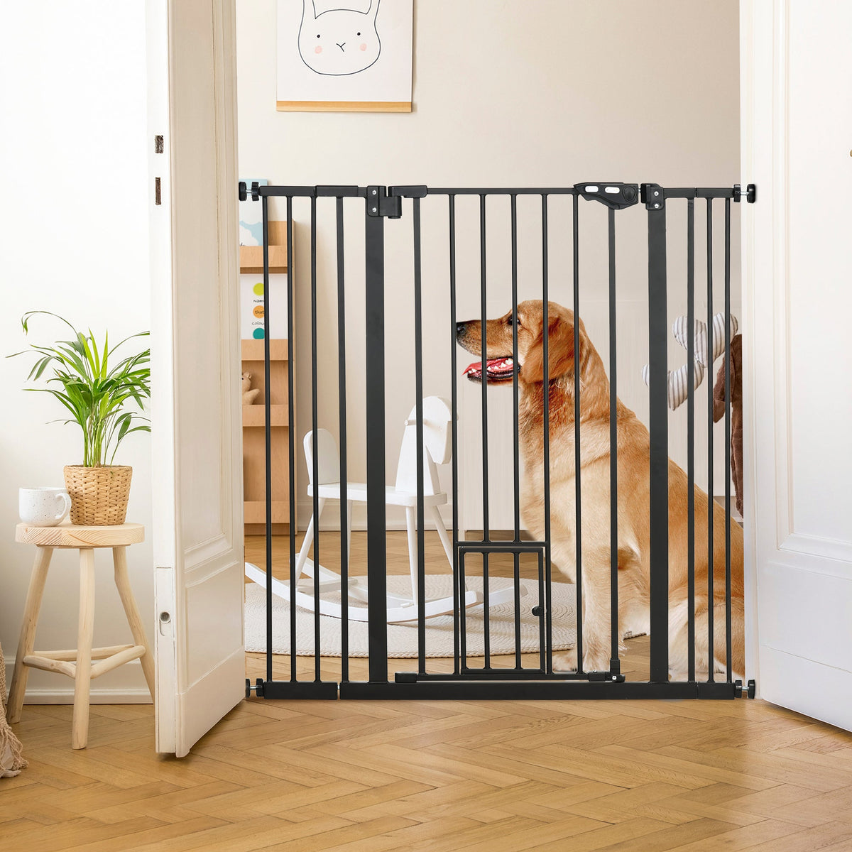 41" Easy Open Indoor Dog Gates for Doorways, House, Stair - Black