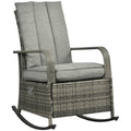 Outdoor Wicker Rocking Chair with Cushion, Patio PE Rattan Recliner Chair with Adjustable Footrest, Armrests, Dark Blue