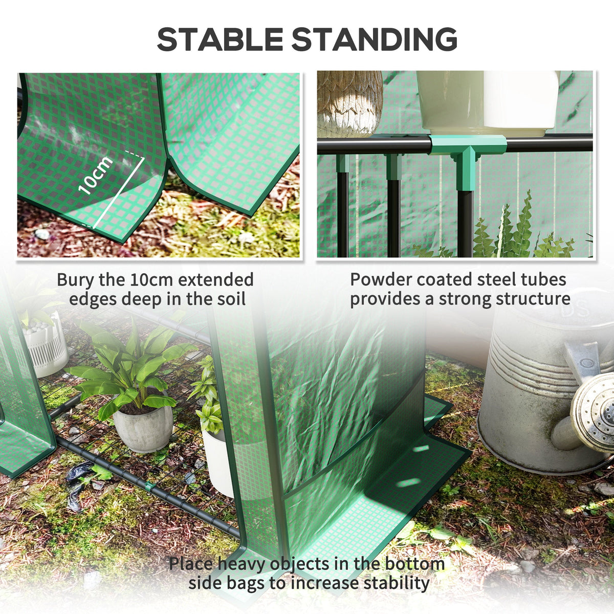 Mini Greenhouse with 3 Tier Shelves, 3 Roll-Up Doors for Indoor Outdoor, Green
