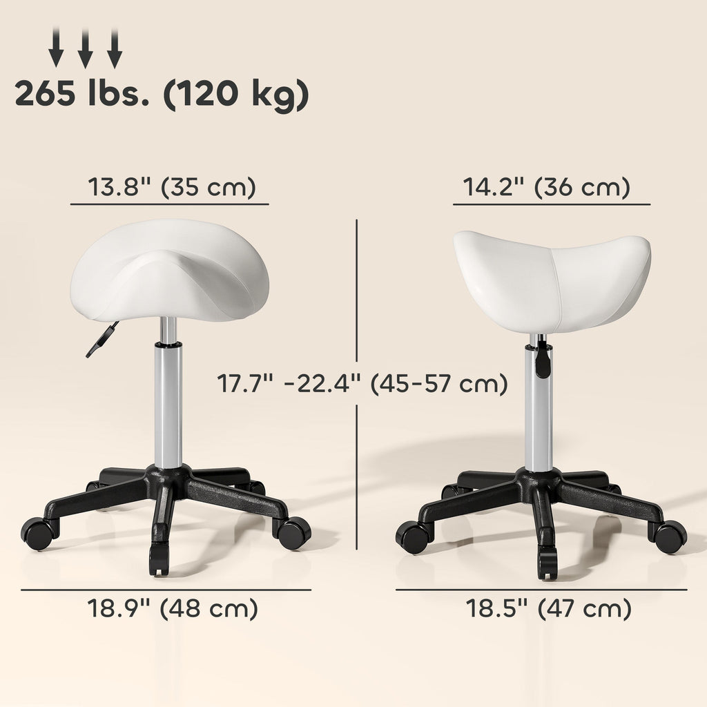 Saddle Stool, Adjustable Rolling Stool, White