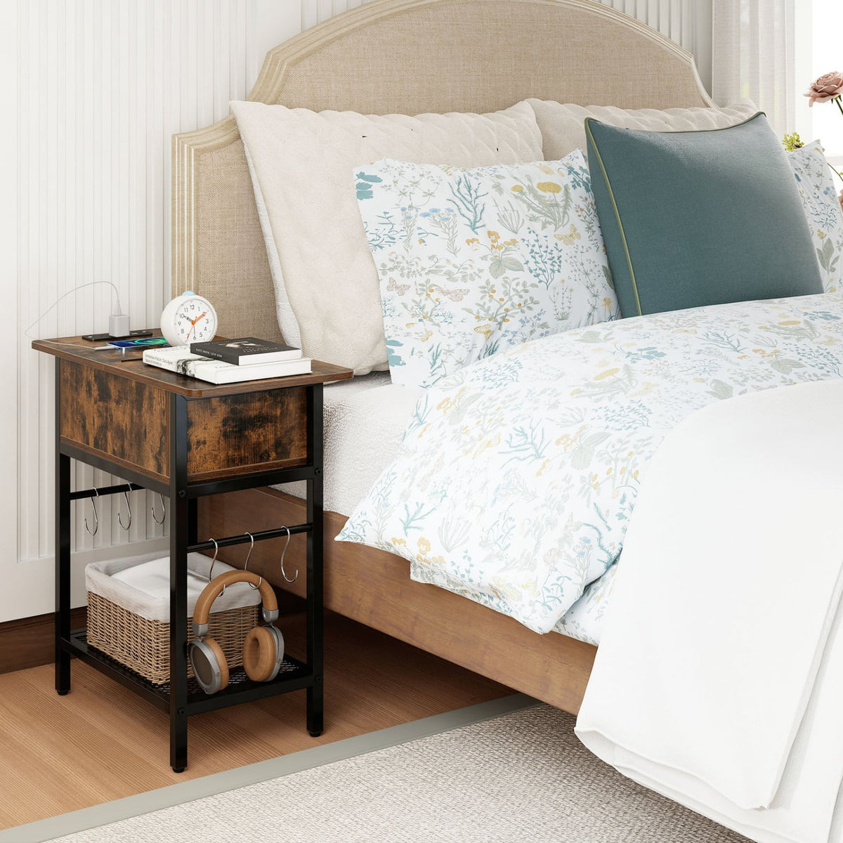 End Table with Charging Station USB Ports Outlets and Flip Top-Coffee
