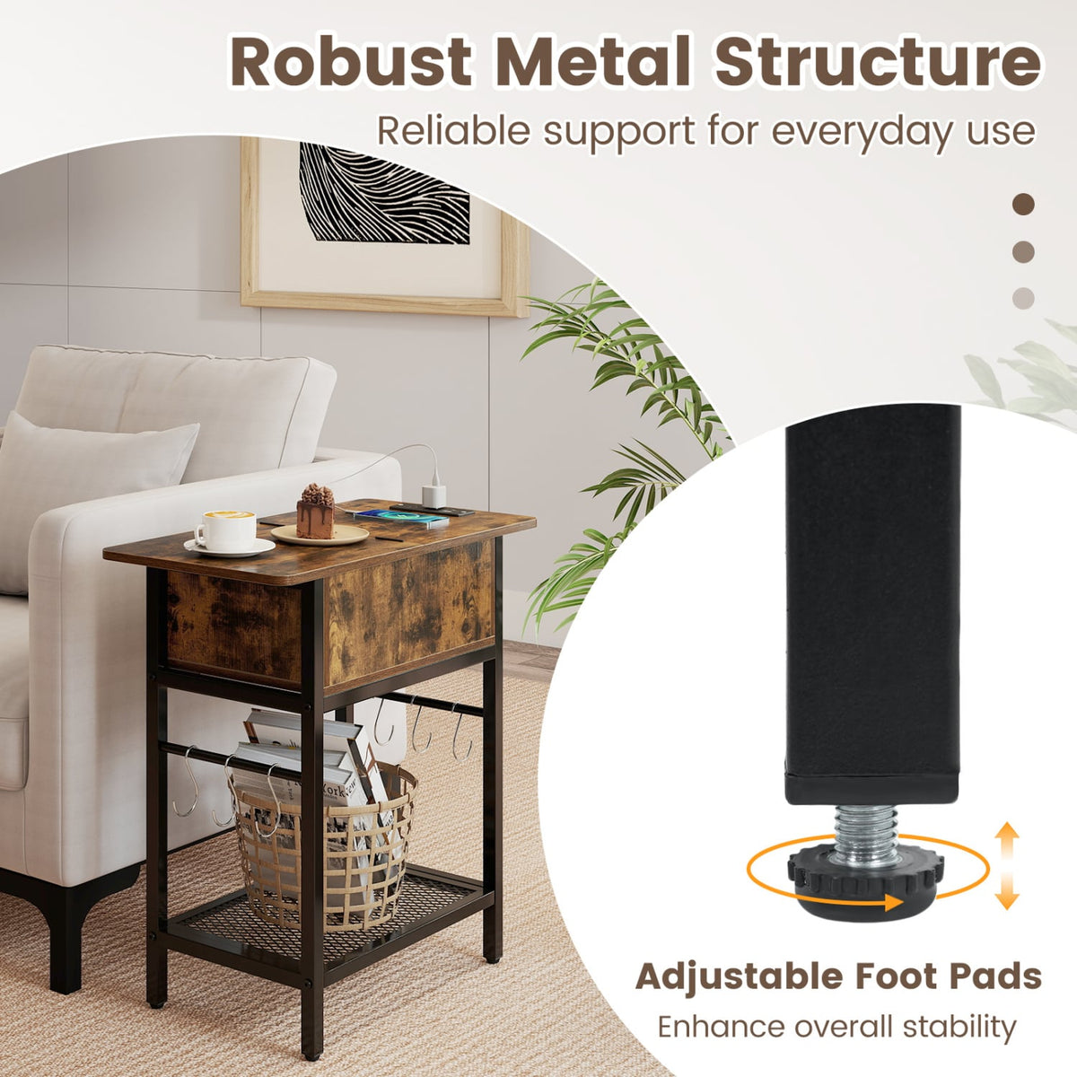 End Table with Charging Station USB Ports Outlets and Flip Top-Coffee