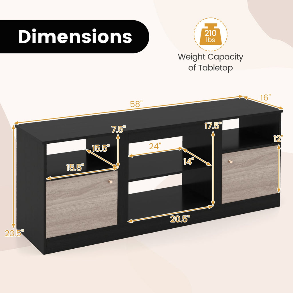 Entertainment Center with Adjustable Shelf & Open Compartment for 65” TVs-Black
