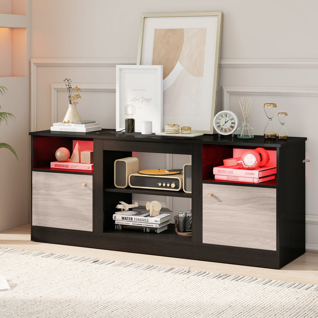 Entertainment Center with Adjustable Shelf & Open Compartment for 65” TVs-Black