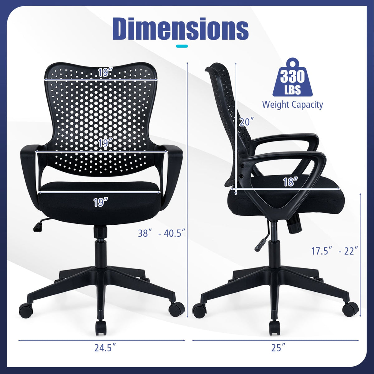 Ergonomic Office Chair Height Adjustable Computer Desk Chair with Breathable Butterfly Back-Black