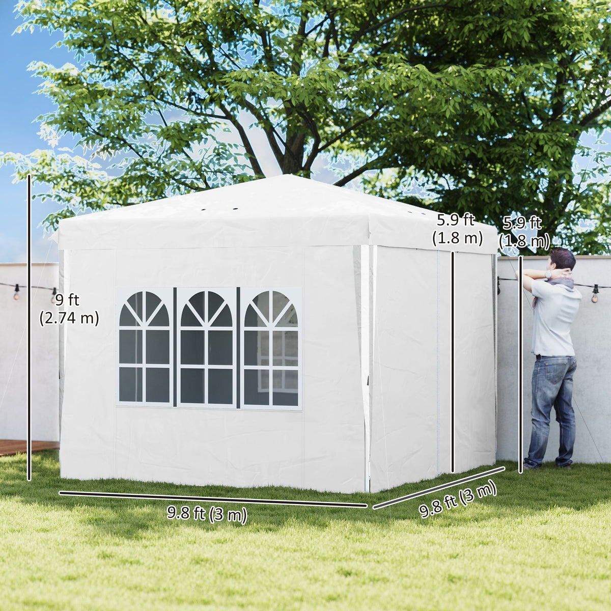 10' x 10' Pop-Up Canopy Tent with Sidewalls, Height-Adjustable, Carry Bag Included, for Outdoor, Garden, Patio, Light Grey
