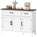 Sideboard Buffet Cabinet, 44" Farmhouse Kitchen Cabinet with 3 Chevron Doors, 2 Drawers and 2 Adjustable Shelves, White