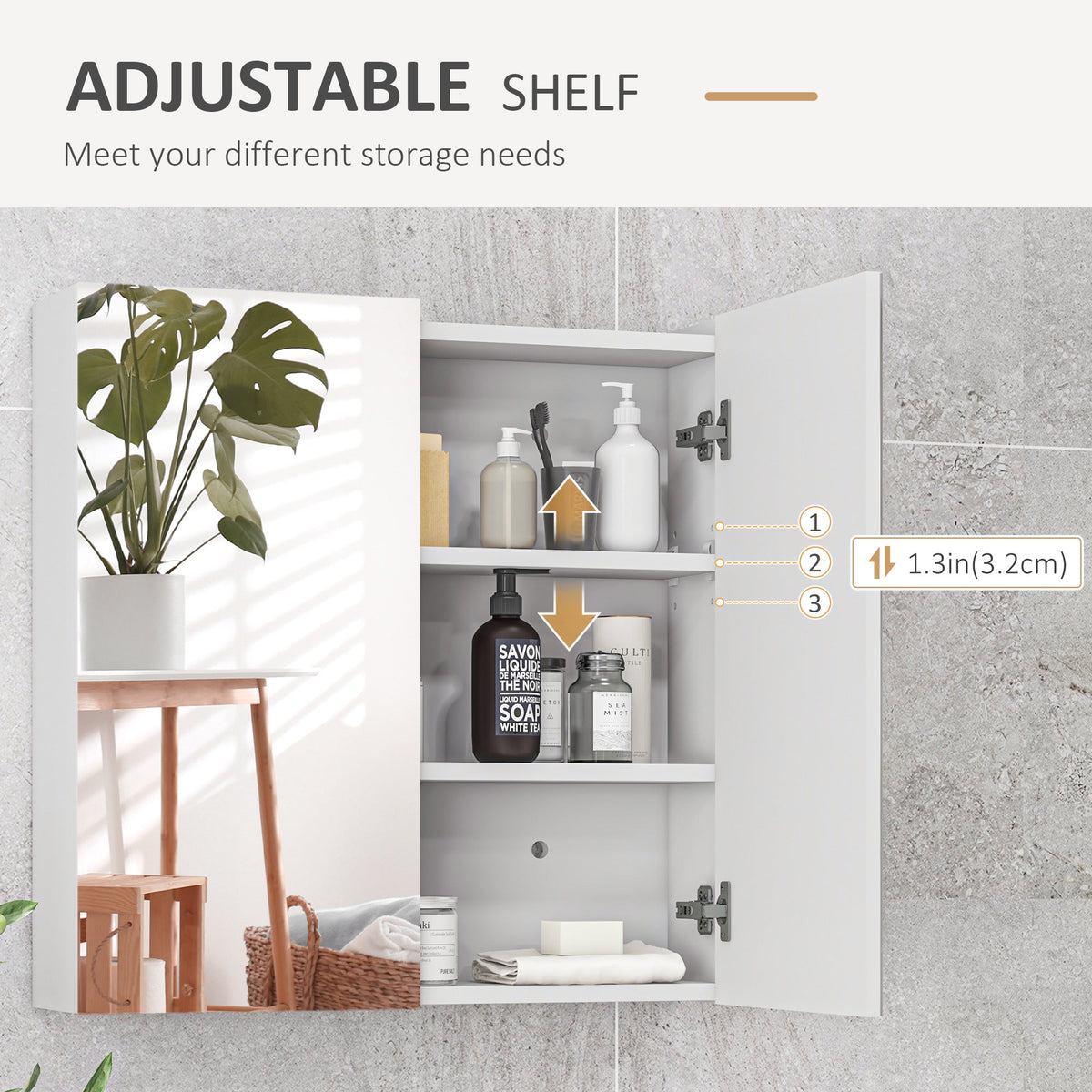 24" x 24" Medicine Cabinet, Wall Mounted Bathroom Mirror Cabinet with Mirrored Doors, Adjustable Shelves and Soft Close Mechanism, High Gloss White