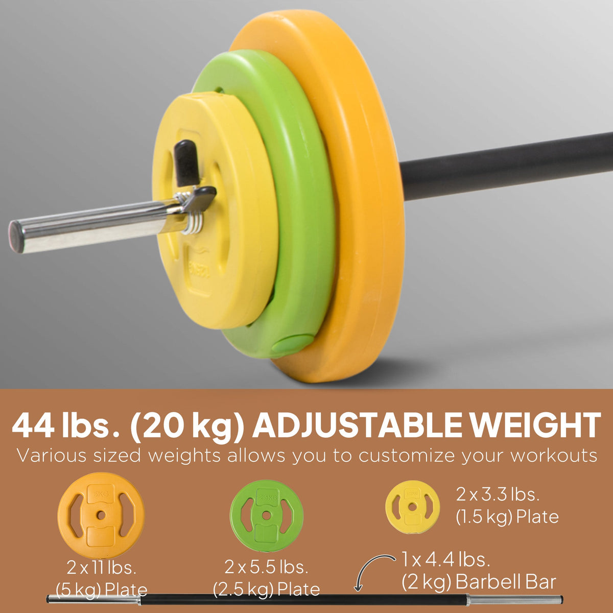 44lbs Adjustable Barbell Weight Set with Non-slip Handle for Home Gym