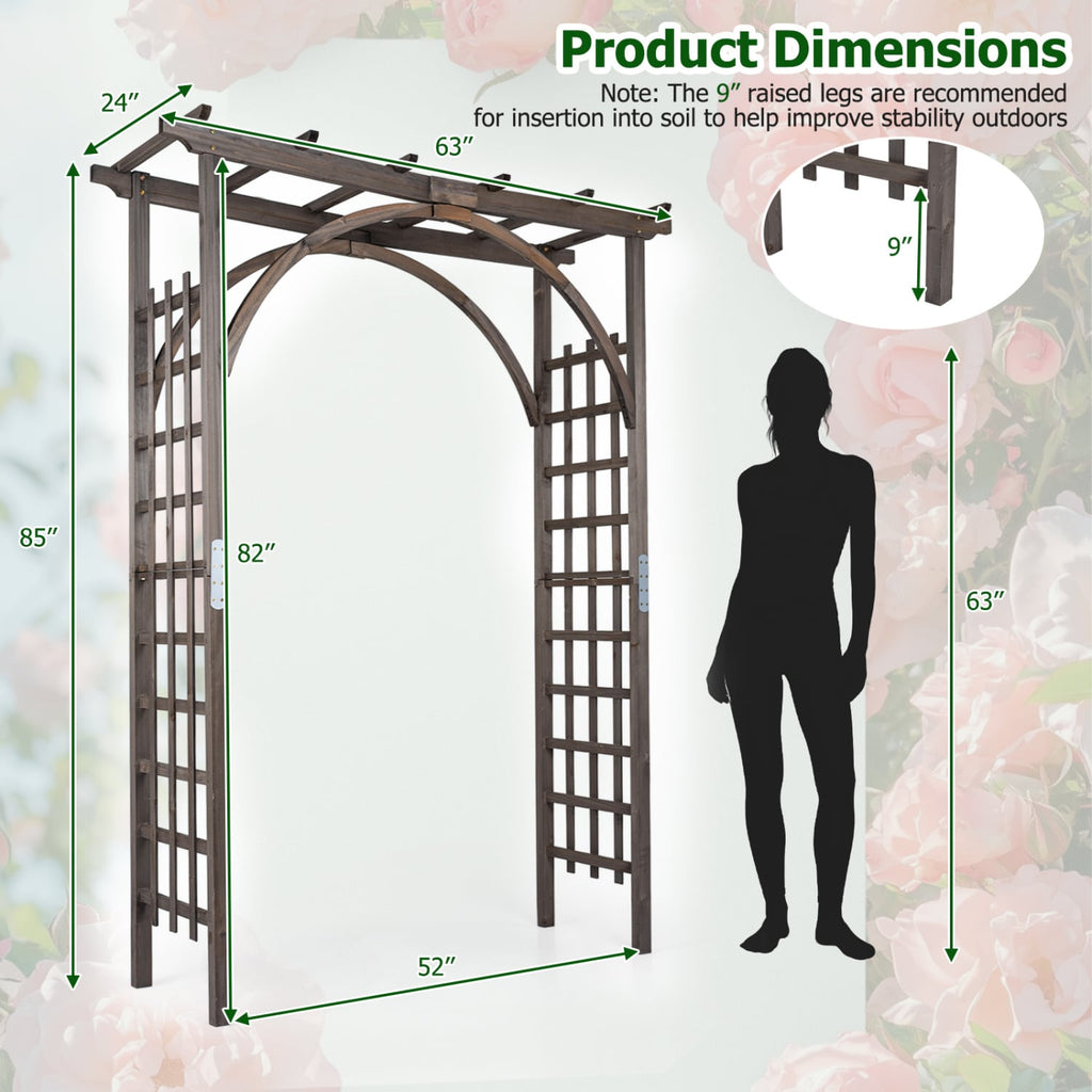 Flat Top Garden Arch Trellis 85 inches Tall Wood for Climbing Plants and Wedding-Brown