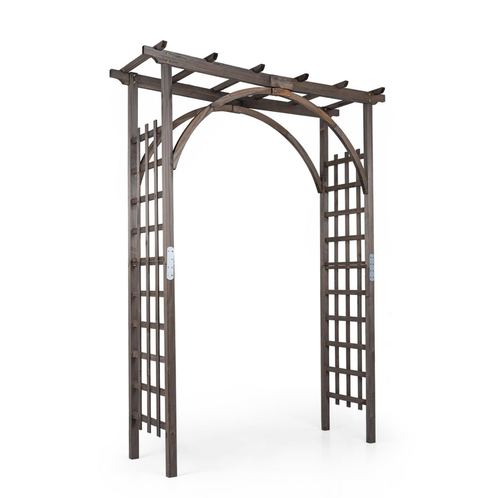 Flat Top Garden Arch Trellis 85 inches Tall Wood for Climbing Plants and Wedding-Brown