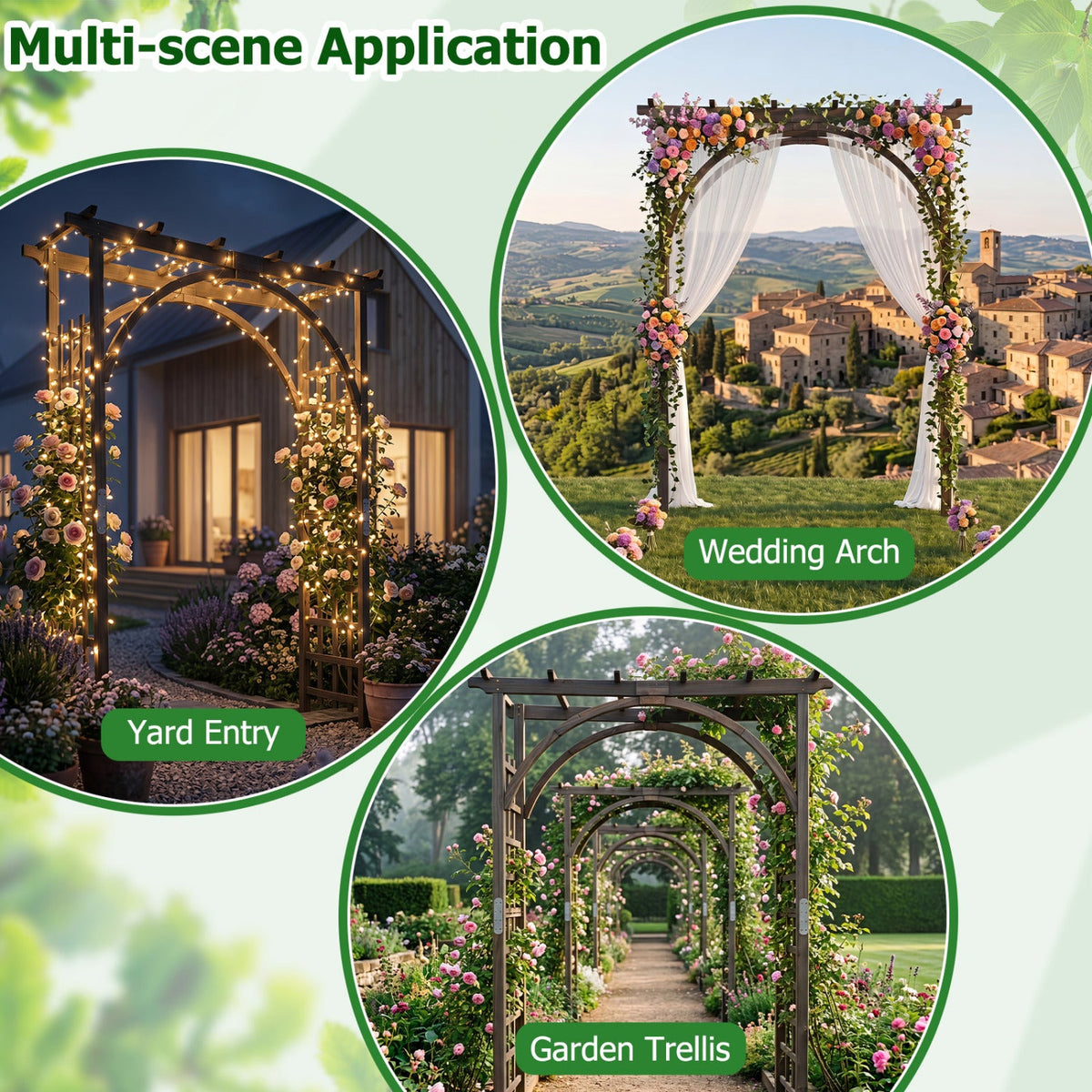 Flat Top Garden Arch Trellis 85 inches Tall Wood for Climbing Plants and Wedding-Brown