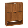 Fluted Hidden Shoe Cabinet with 2 Flip Drawers and Open Storage-Walnut