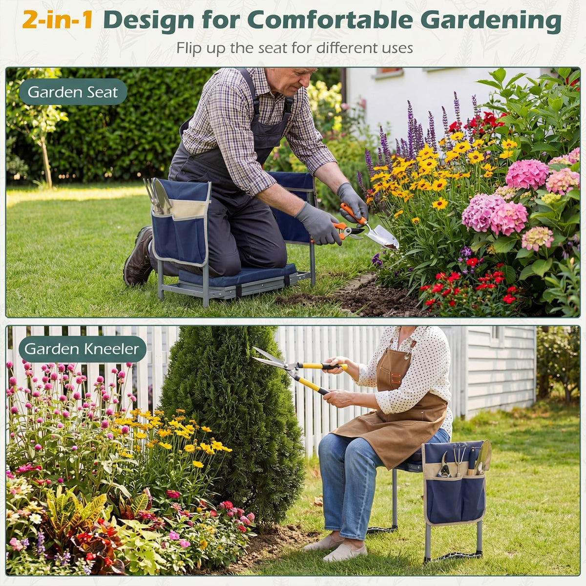 Foldable Garden Kneeler and Seat for Seniors Gardeners-Navy