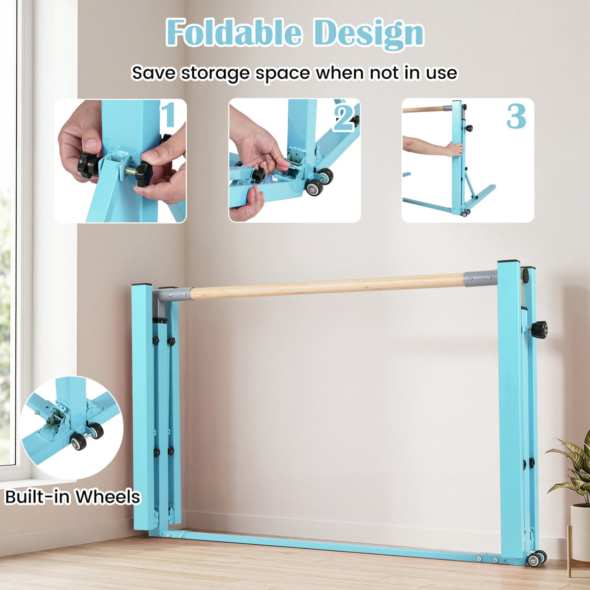Foldable Gymnastics Bar for Kids with 3-Level Adjustable Heights-Green