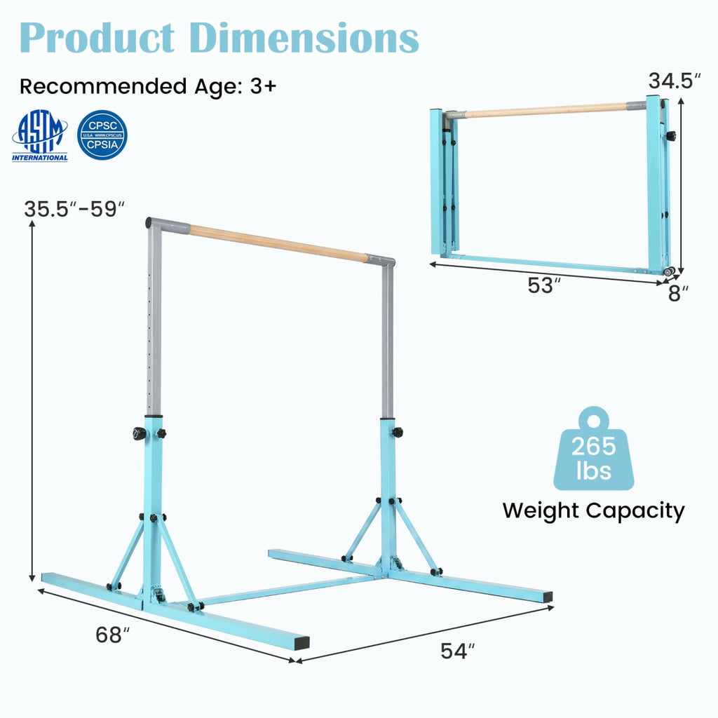 Foldable Gymnastics Bar for Kids with 3-Level Adjustable Heights-Green