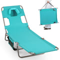 Folding Beach Lounge Chair with Adjustable Backrest for Lawn-Light Green