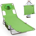 Folding Beach Lounge Chair with Adjustable Backrest for Lawn-Green