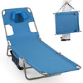 Folding Beach Lounge Chair with Adjustable Backrest for Lawn-Blue