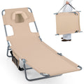 Folding Beach Lounge Chair with Adjustable Backrest for Lawn-Beige
