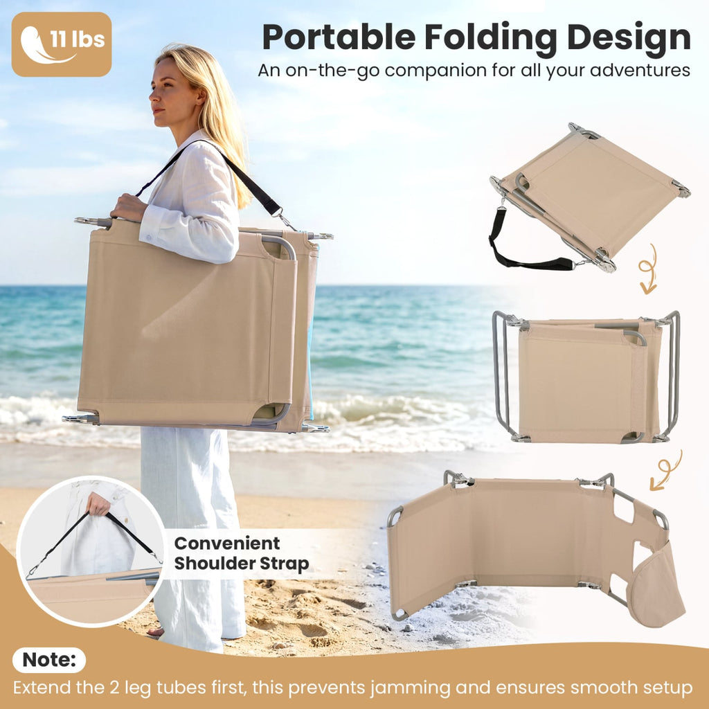 Folding Beach Lounge Chair with Adjustable Backrest for Lawn-Beige