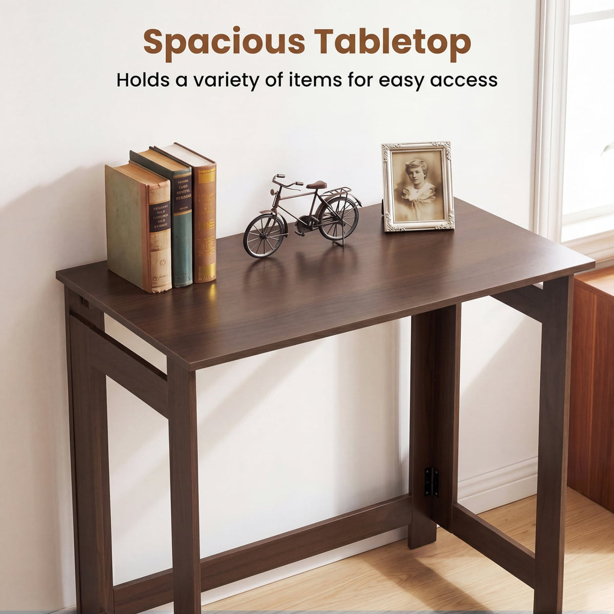 Folding Console Table with Foldable Legs-Brown