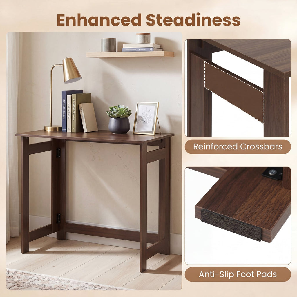 Folding Console Table with Foldable Legs-Brown